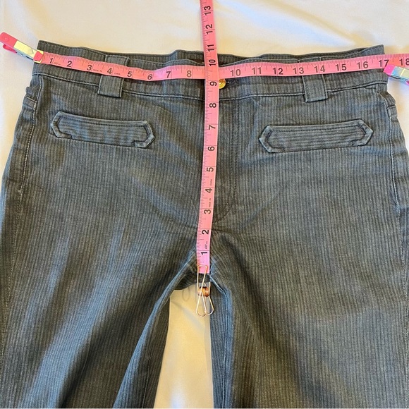 7 for All Mankind Gray Striped Flare High Rise Stretch Trouser Denim Jean SZ 32 - Picture 13 of 14